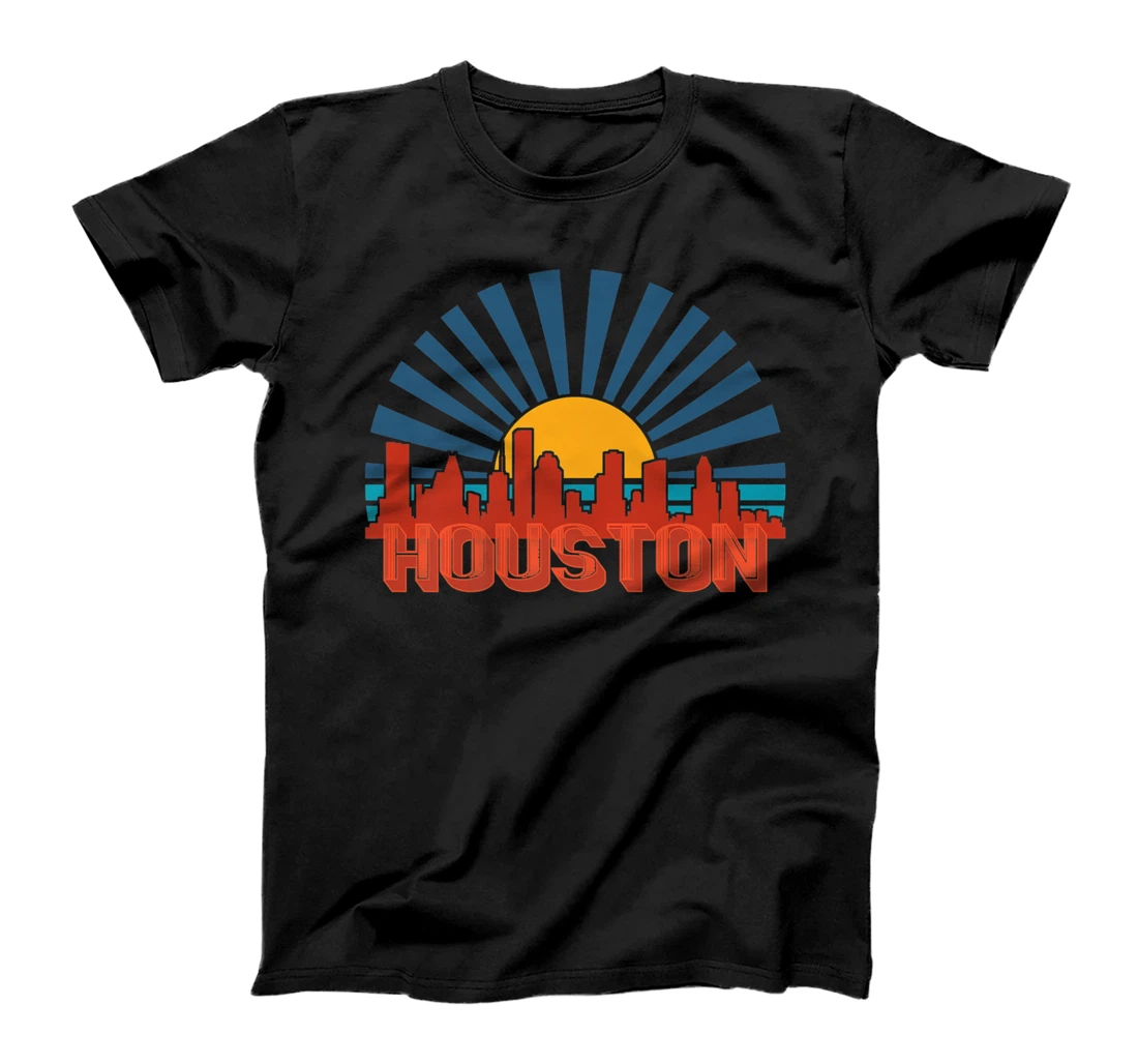 Personalized Womens 70s Retro Texas Cityscape Art Texan Souvenir Houston Skyline T-Shirt, Kid T-Shirt and Women T-Shirt