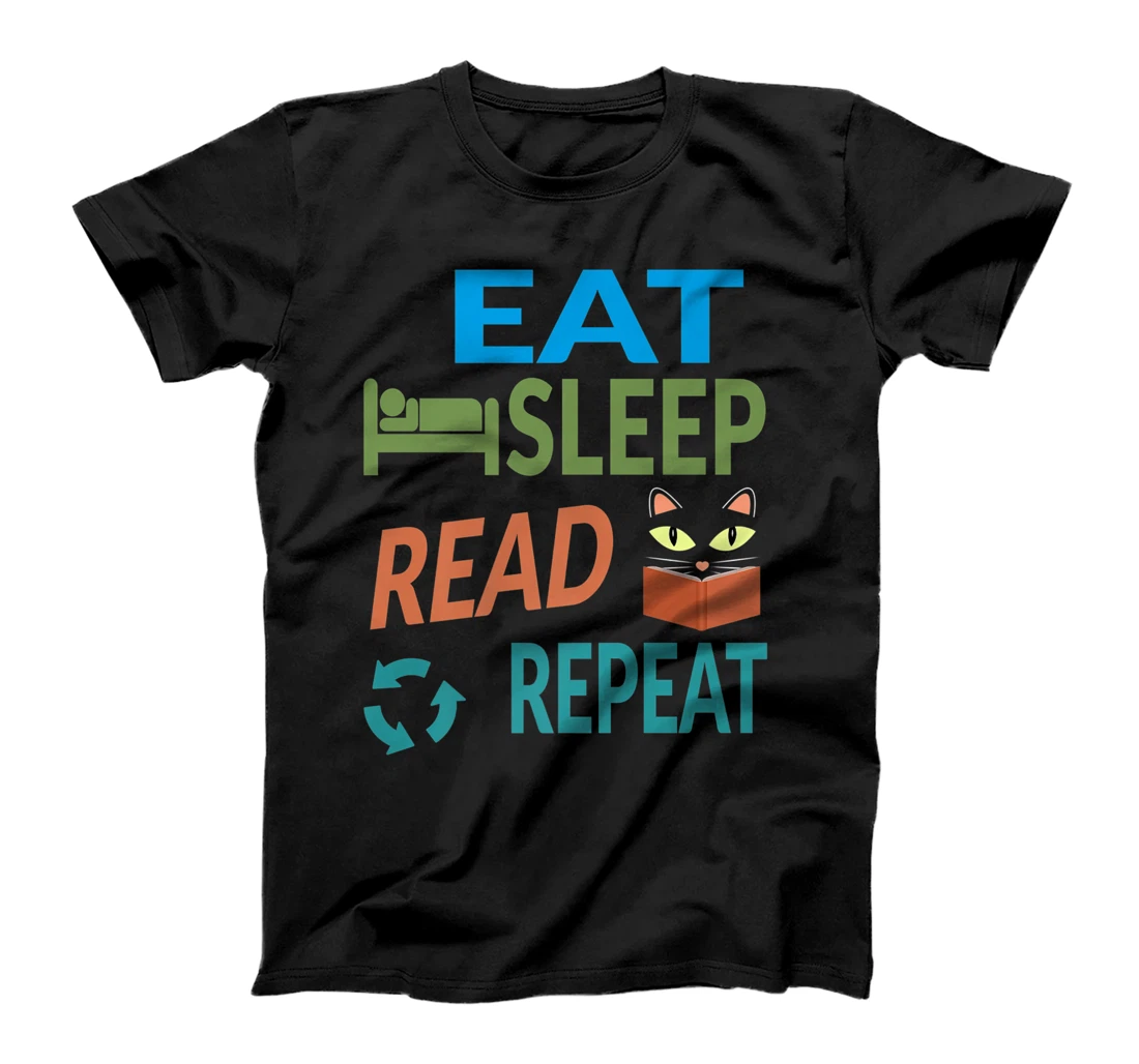 Personalized Cute Kitty Cat Face Eat Sleep Read Repeat T-Shirt, Kid T-Shirt and Women T-Shirt