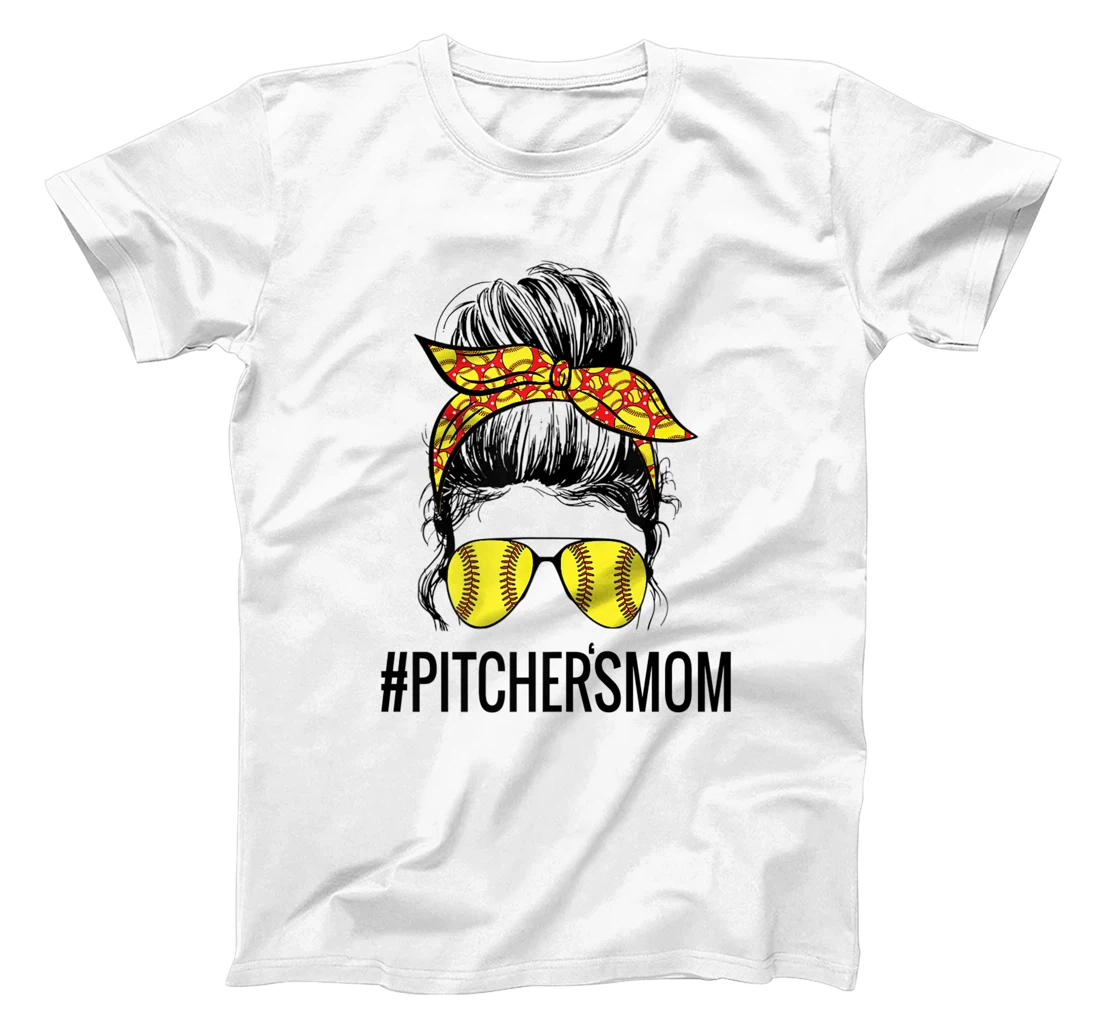 Personalized Softball Mom Messy Bun Pitcher's Mom T-Shirt, Women T-Shirt