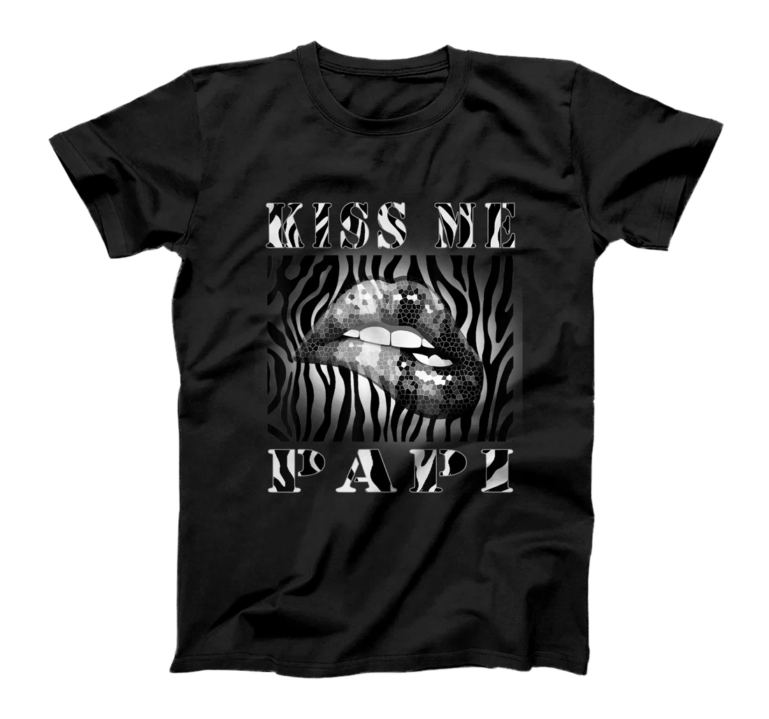 Personalized Zebra Striped Lips KISS ME PAPI T-Shirt, Women T-Shirt