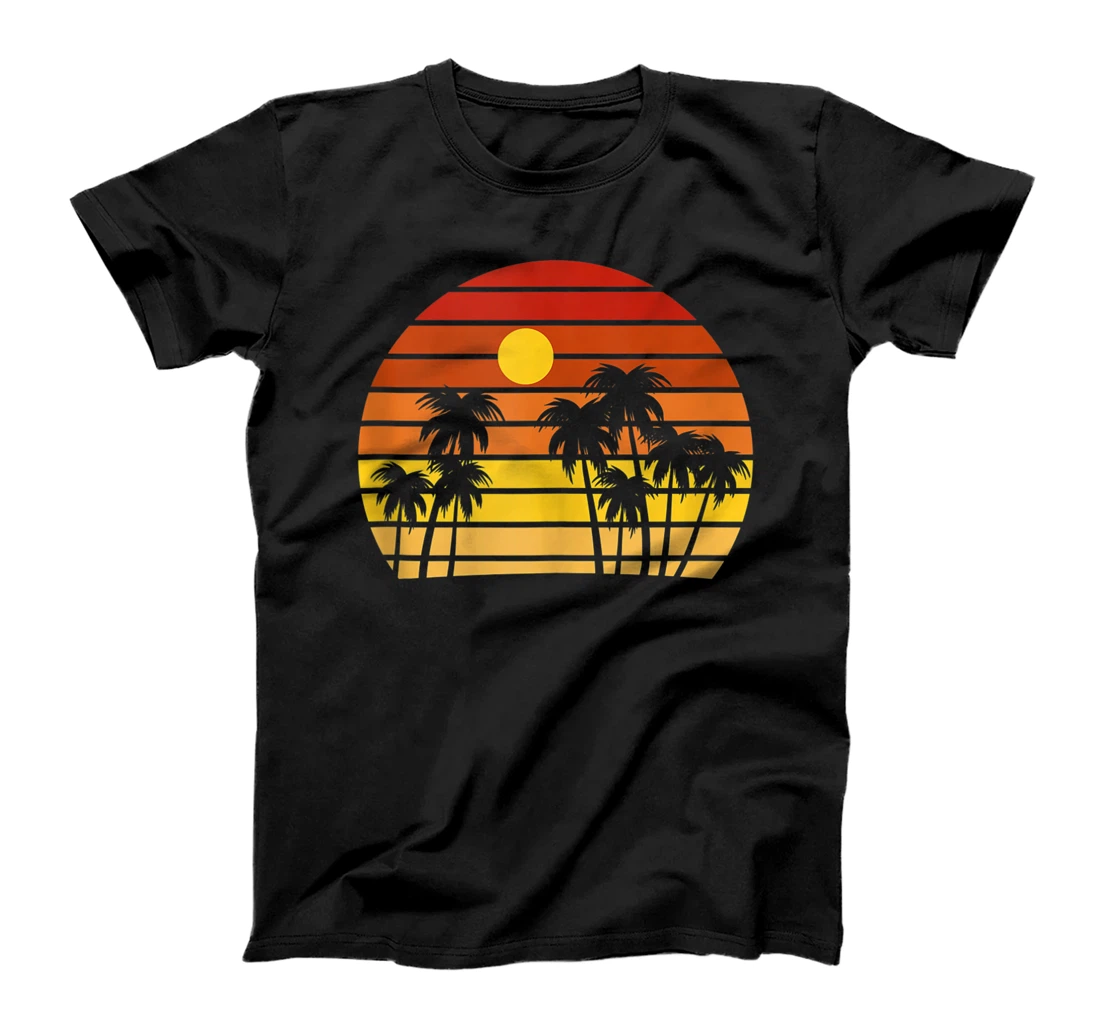 Retro Sunset Palm Trees Tropical Beach T-Shirt, Women T-Shirt