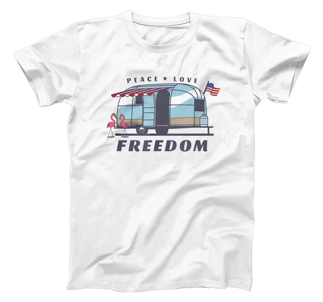 Peace Love Freedom 4th of July Avion Airstream Retro Trailer T-Shirt, Women T-Shirt