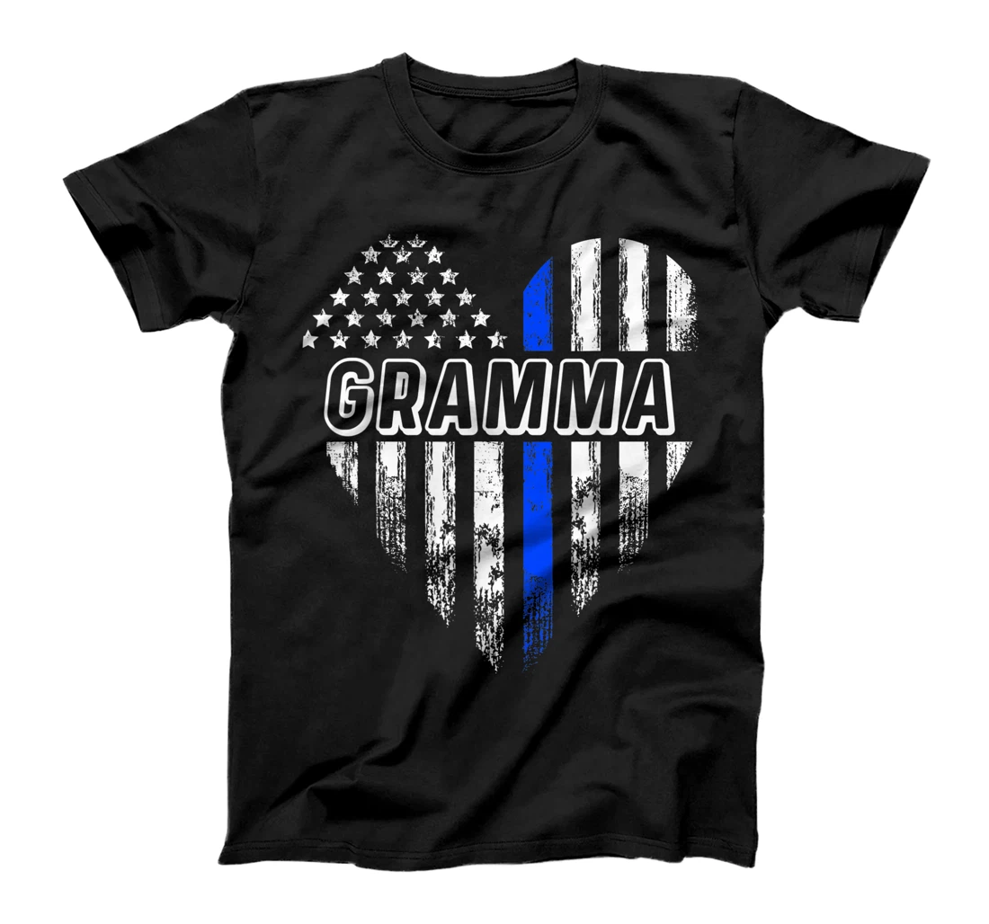 Personalized Police Gramma American Flag Heart Proud of a Cop T-Shirt, Women T-Shirt