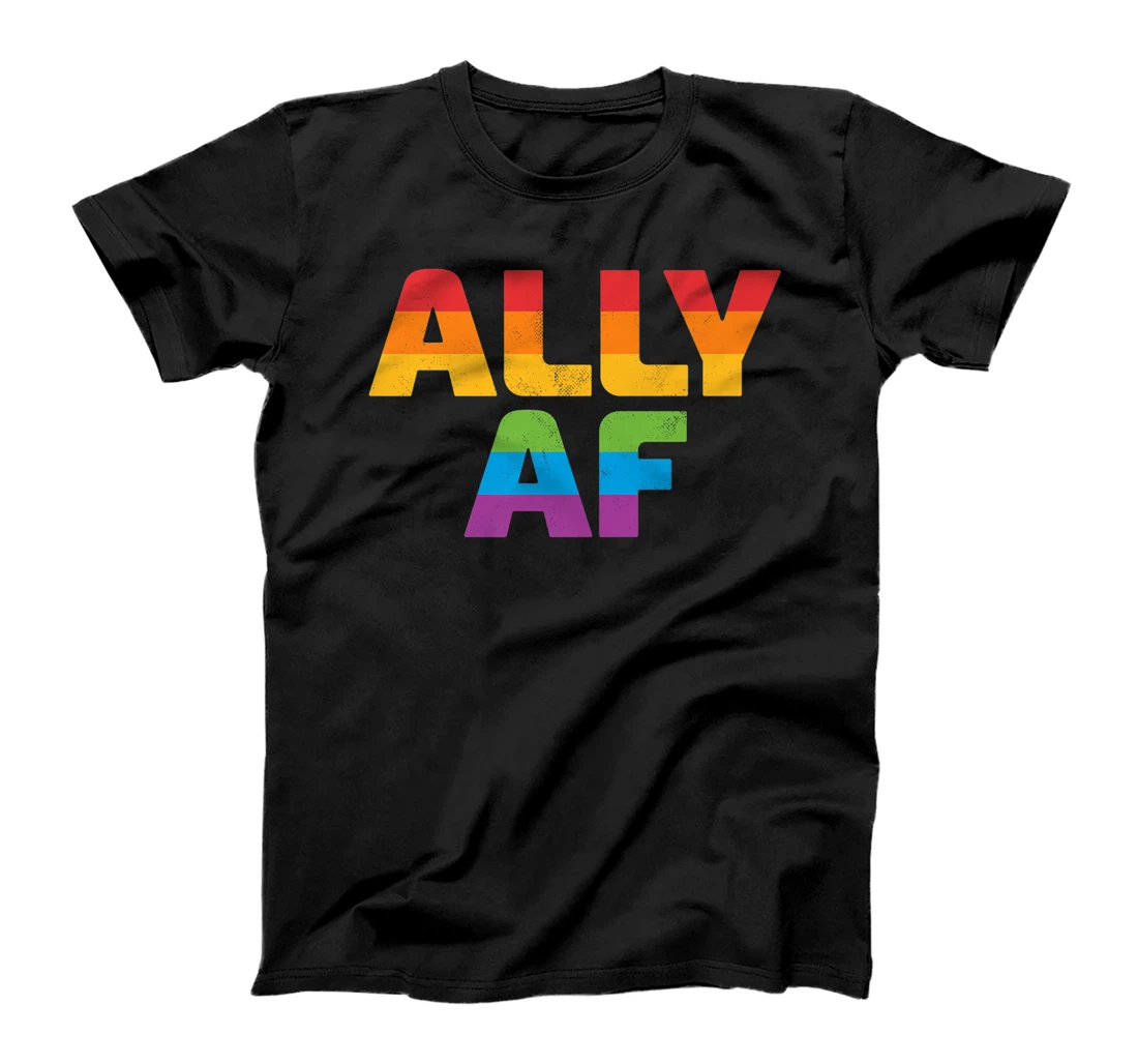 Personalized Womens LGBTQ Ally AF Lesbian Gay Pride LGBT Rainbow Retro Vintage T-Shirt, Women T-Shirt