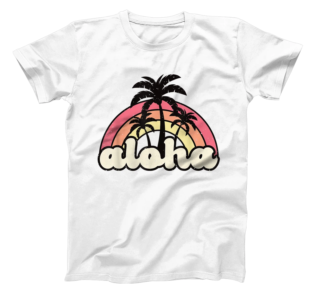 Personalized Aloha Hawaii Hawaiian Island Retro Rainbow Vintage Palm Tree T-Shirt, Kid T-Shirt and Women T-Shirt