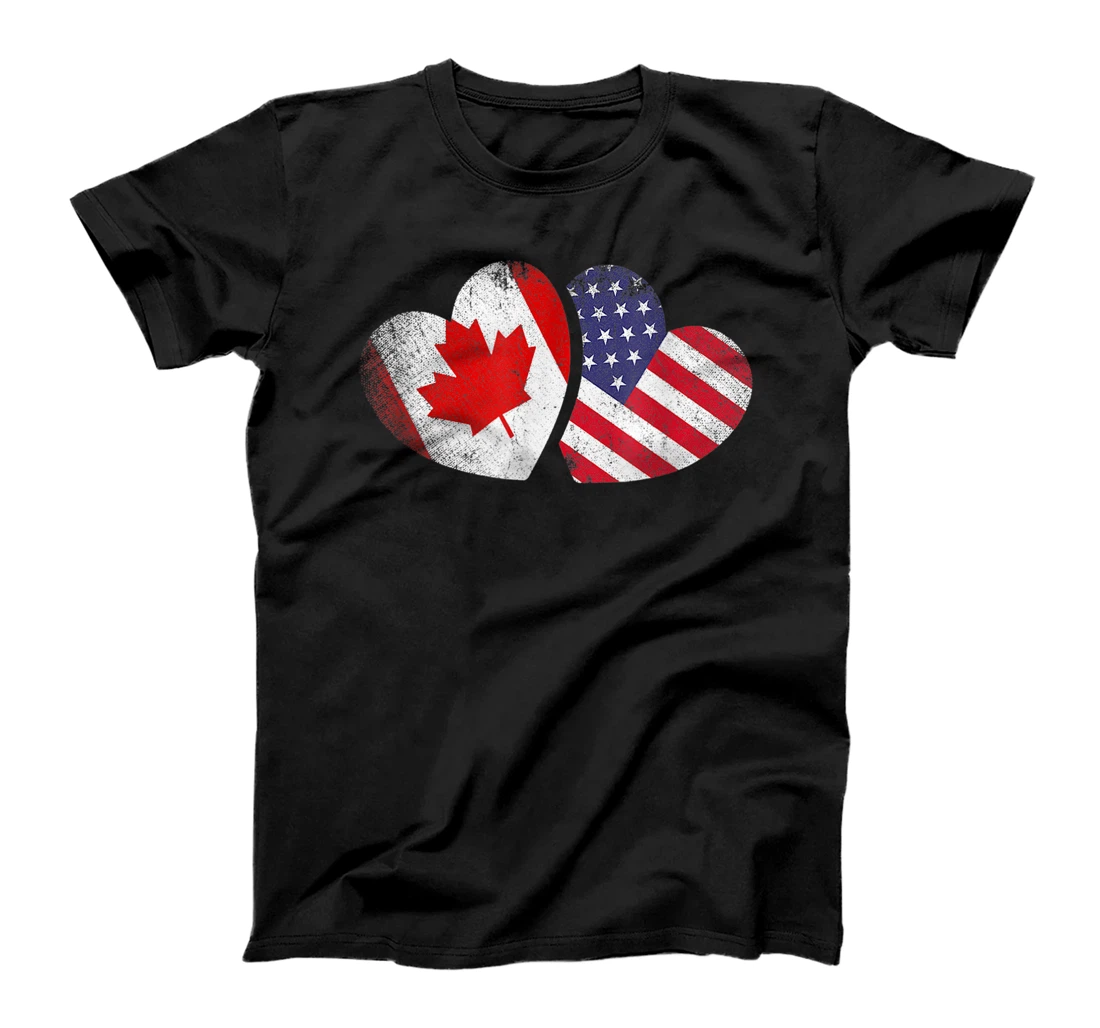 Personalized American Canadian Heart Valentines Day USA Flag Canada T-Shirt, Women T-Shirt