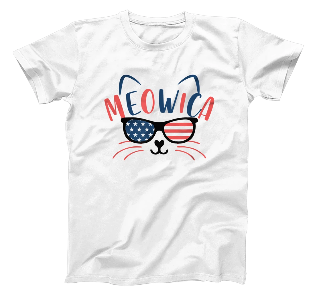 Personalized Funny 4th of July Cat Meowica Merica USA American Flag T-Shirt, Kid T-Shirt and Women T-Shirt