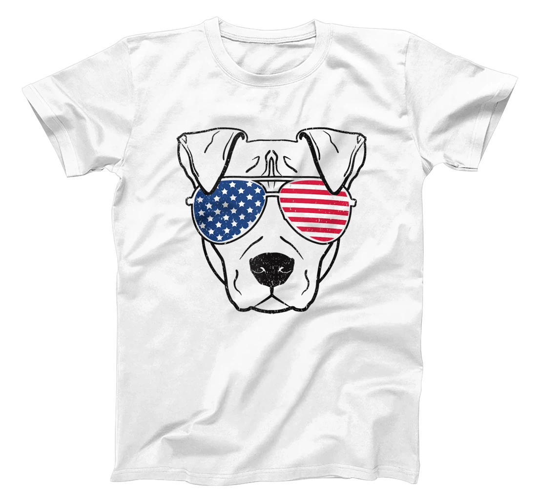 Dog Pitbull US Flag Sunglasses Graphic T-Shirt, Women T-Shirt