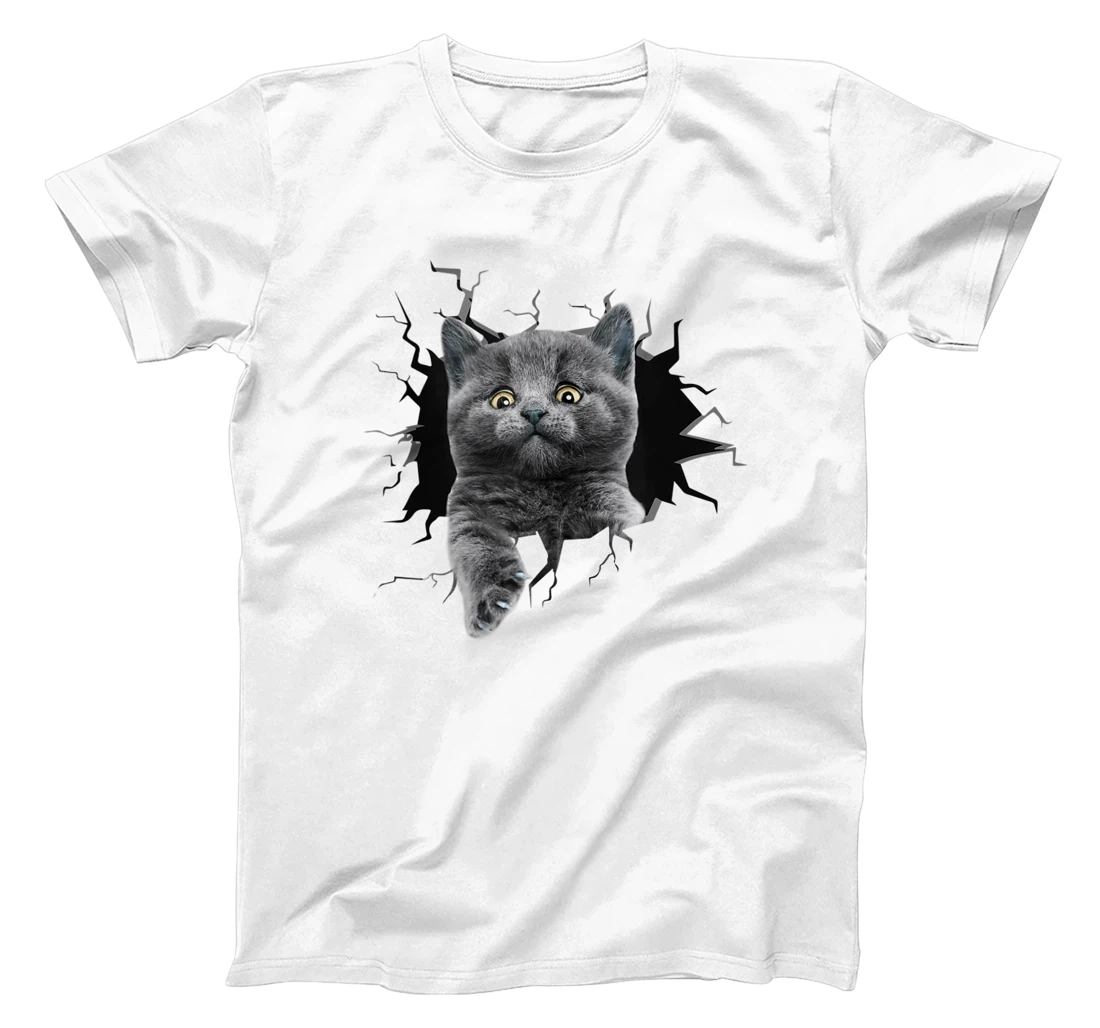 Gray cat. Torn Cloth , Kitten T-Shirt, Women T-Shirt