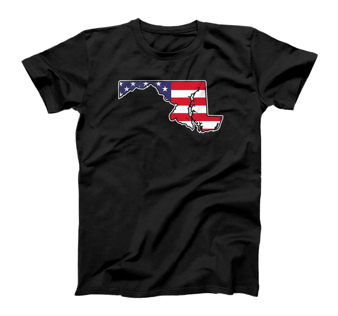 Maryland USA Flag State Outline Patriotic American T-Shirt, Women T-Shirt