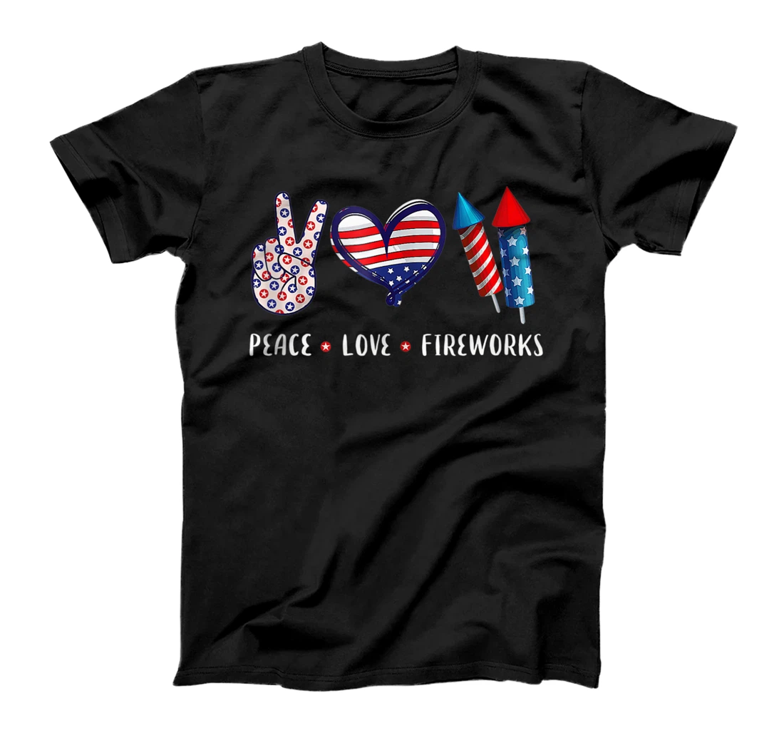 Peace Love Fireworks Shirt 4th of July Celebration T-Shirt, Women T-Shirt