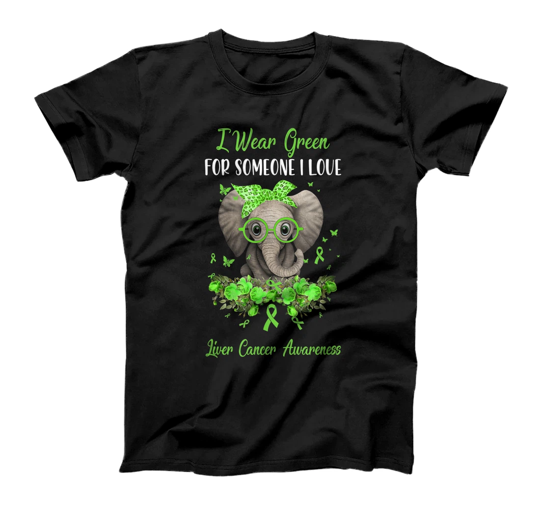 I Wear Green For Liver Cancer Awareness Ribbon Elephant T-Shirt, Kid T-Shirt and Women T-Shirt