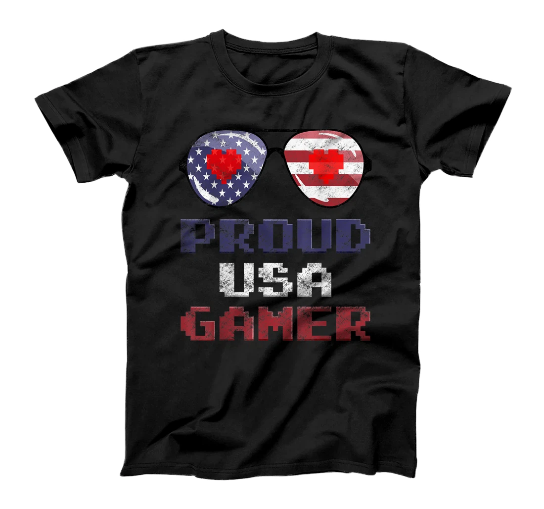 4th July Video Gamer American Glass Saying "Proud USA Gamer" T-Shirt, Kid T-Shirt and Women T-Shirt