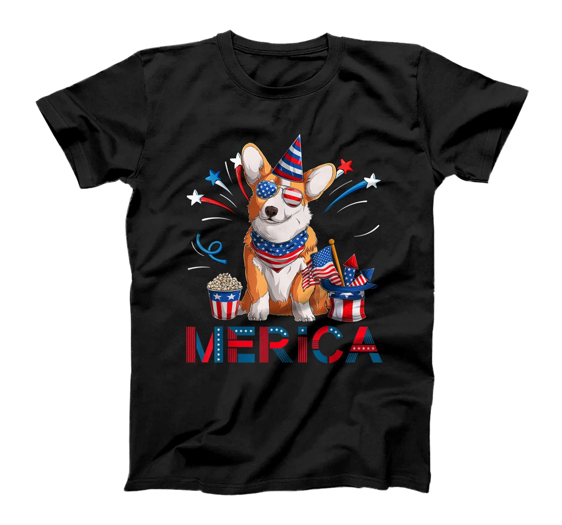 Merica Corgi Dog 4th of July American Flag Independence Day T-Shirt, Women T-Shirt