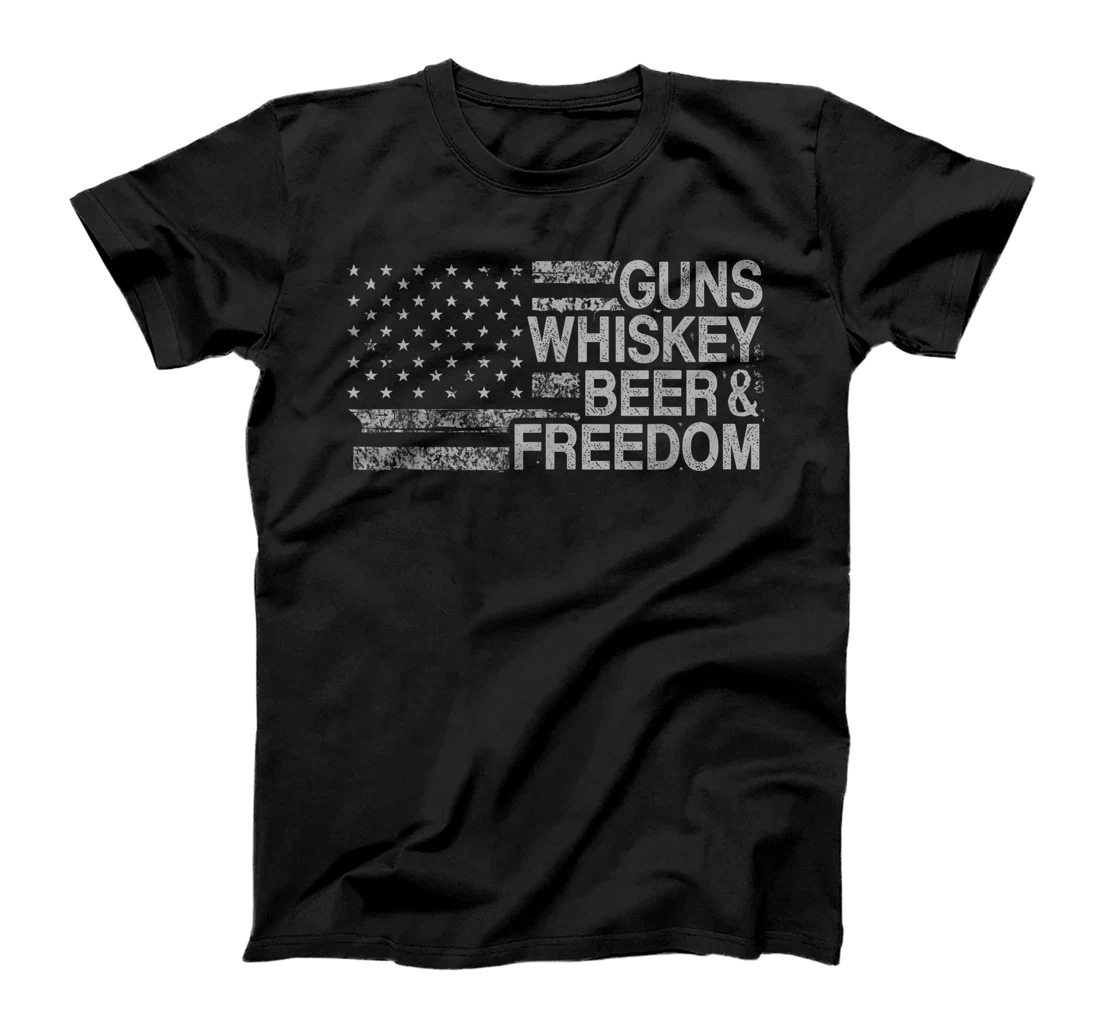 Guns Whiskey Beer And Freedom Veteran US Flag 4th Of July T-Shirt, Women T-Shirt
