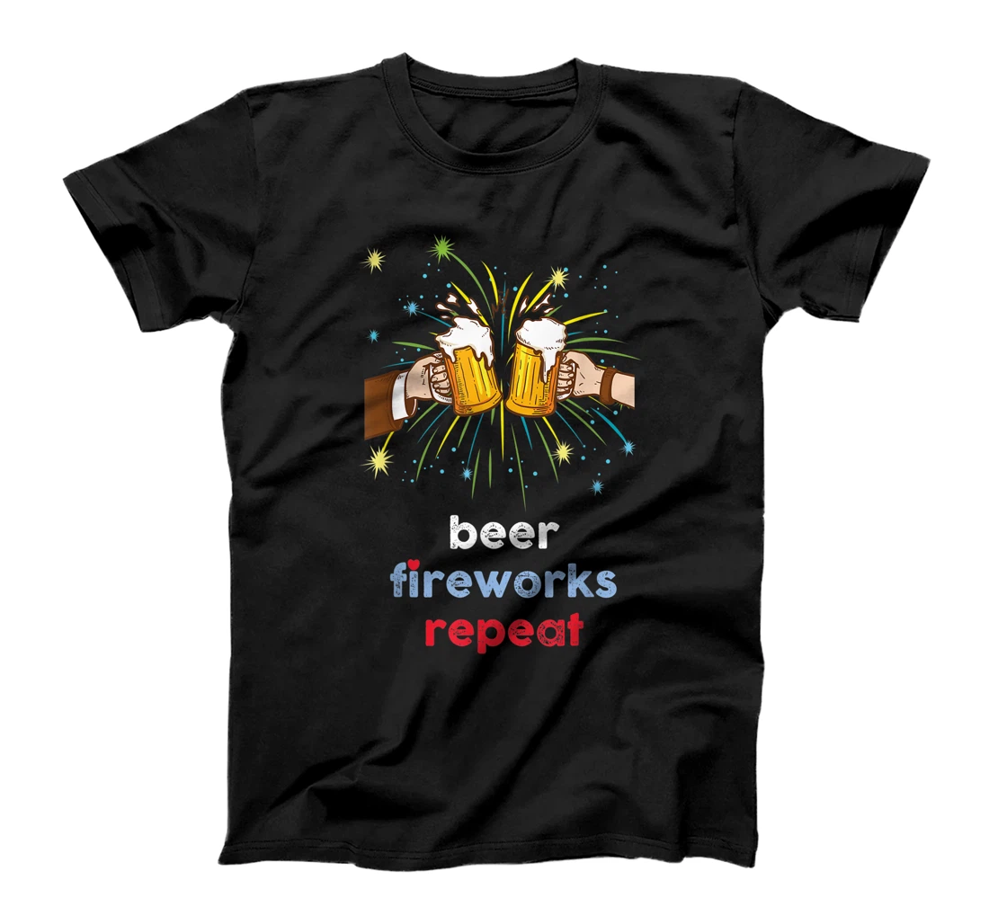 Beer Fireworks Repeat Star Funny July 4th Fireworks T-Shirt, Women T-Shirt T-Shirt, Women T-Shirt