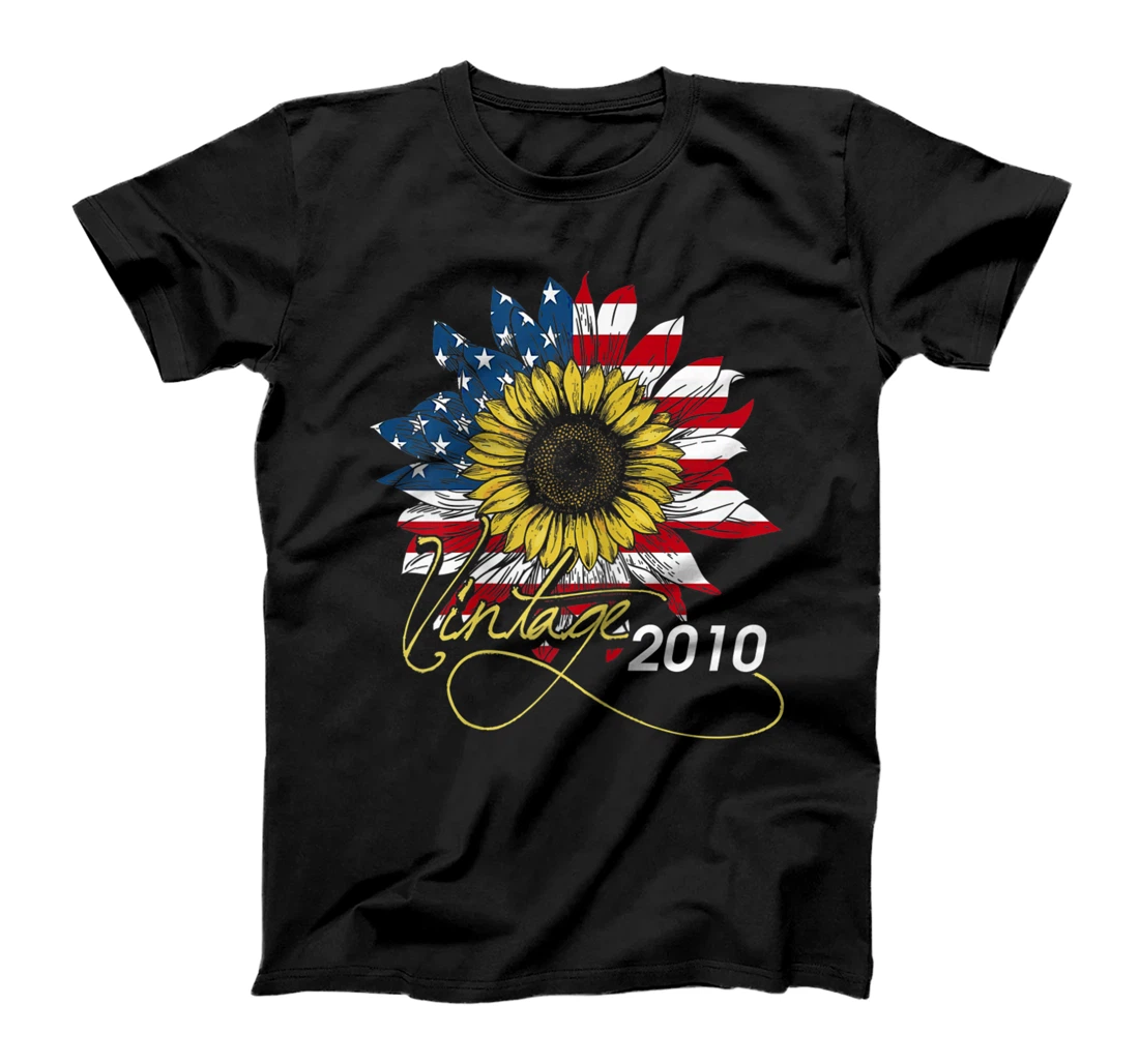 Womens Vintage 2010 Sunflower 4th July Independence Day Patriotic T-Shirt, Women T-Shirt