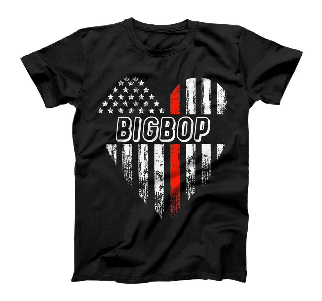 Proud Firefighter Bigbop American Flag Heart T-Shirt, Women T-Shirt