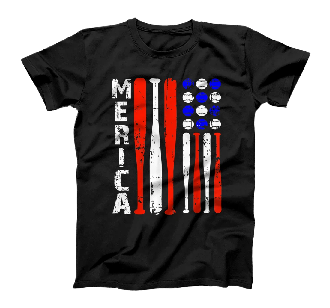 Patriotic Merica American Flag Baseball Bats and Baseballs T-Shirt, Kid T-Shirt and Women T-Shirt