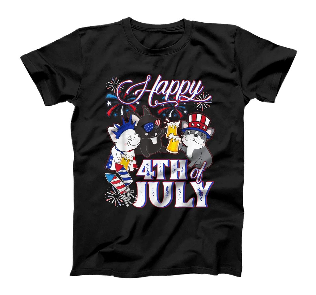 French Bulldog with Beer Happy 4th Of July T-Shirt, Women T-Shirt