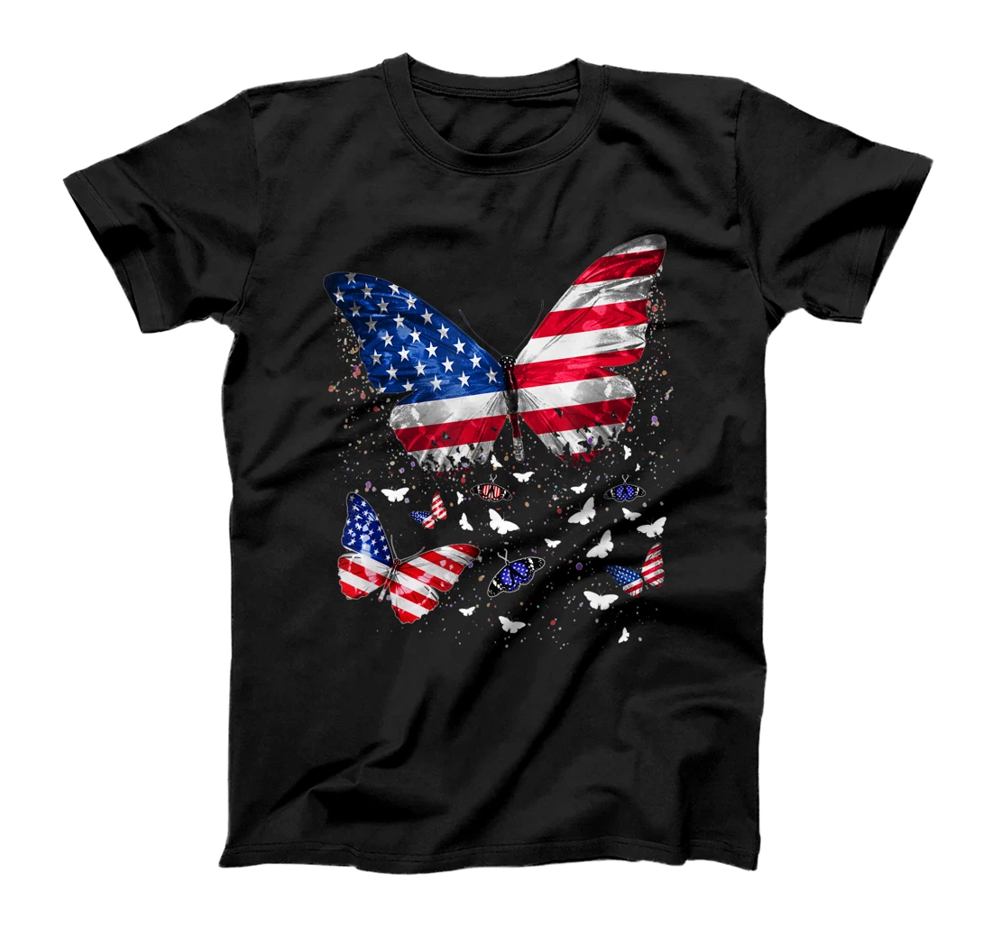 Womens Butterfly American Flag 4th Of July Butterfly Lover T-Shirt, Women T-Shirt