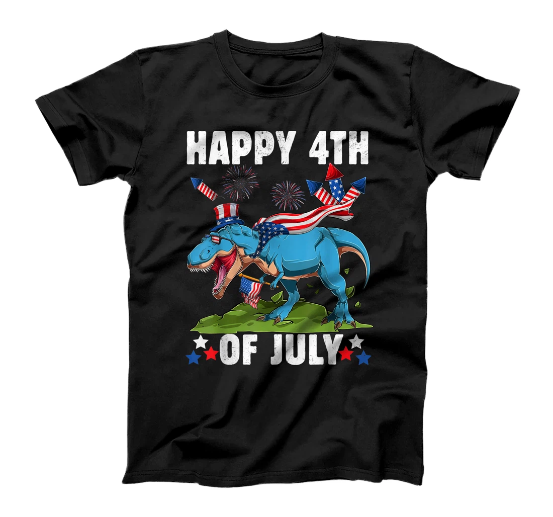 Personalized Happy 4th Of July T-rex Dinosaur T-Shirt, Kid T-Shirt and Women T-Shirt