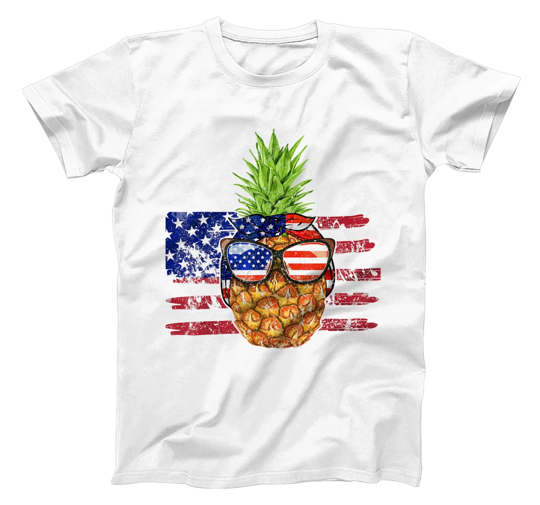 Personalized Funny Pineapple Wearing Sunglasses American Flag 4th Of July T-Shirt, Women T-Shirt