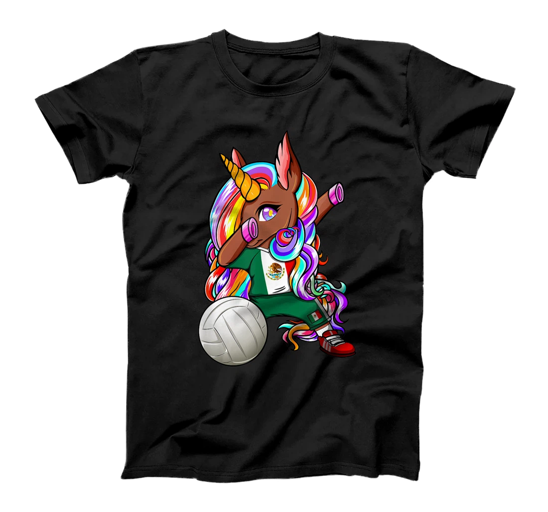 Personalized Dabbing Brown Skin Unicorn Mexico Volleyball Fans Jersey T-Shirt, Kid T-Shirt and Women T-Shirt