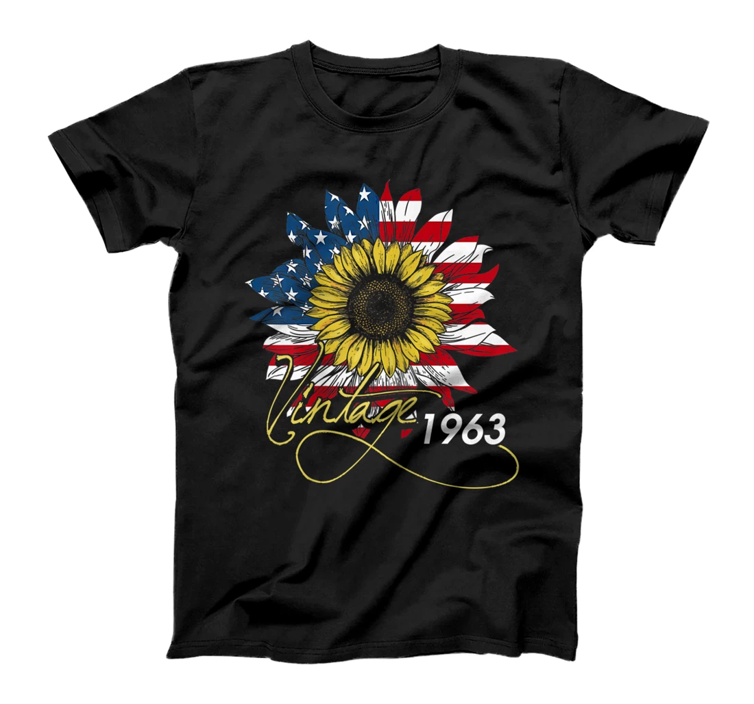 Personalized Womens Vintage 1963 Sunflower 4th July Independence Day Patriotic T-Shirt, Women T-Shirt