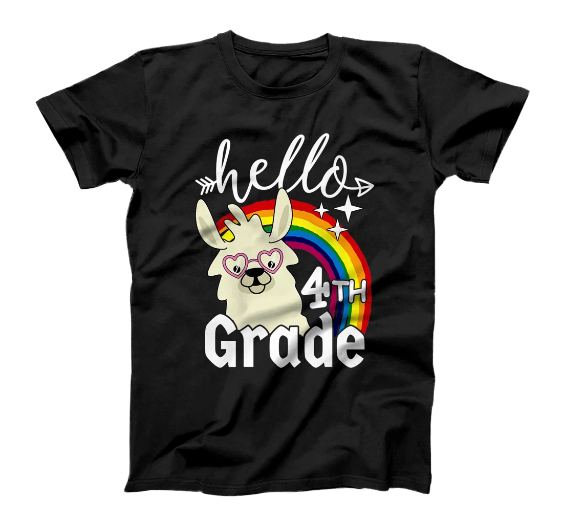 Personalized First Day Of School Llama Teacher Student Hello 4th Grade T-Shirt, Women T-Shirt