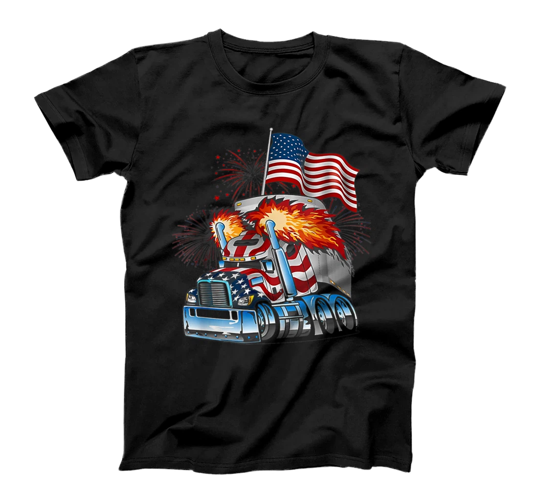 Personalized Trucker US Flag Patriotic Truck Driver july independence day T-Shirt, Women T-Shirt