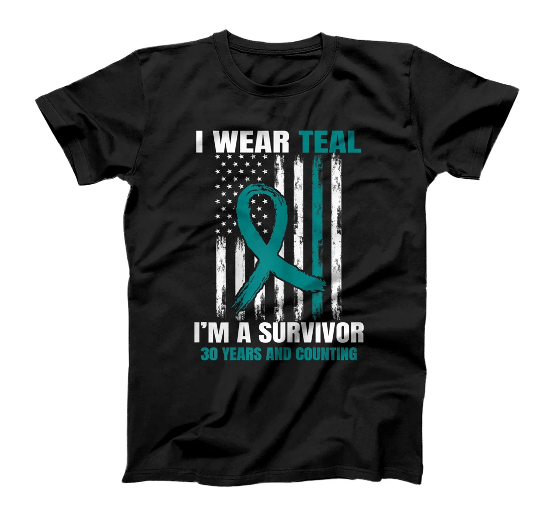 Personalized 30 Year Ovarian Cancer Survivor Gifts Women American Flag T-Shirt, Women T-Shirt