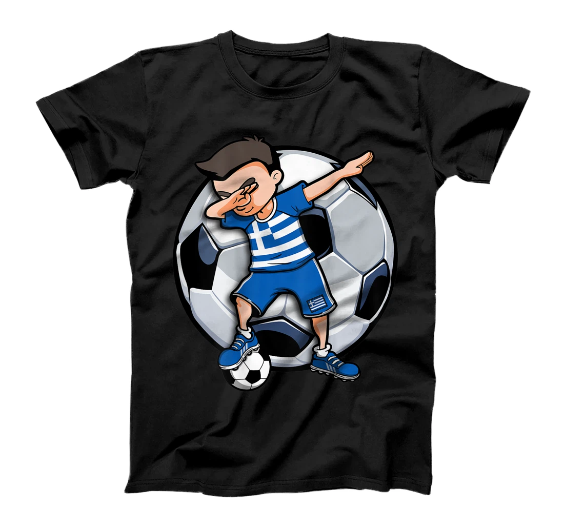 Personalized Dabbing Soccer Boy Greece Football Fans Jersey Greek Flag T-Shirt, Kid T-Shirt and Women T-Shirt