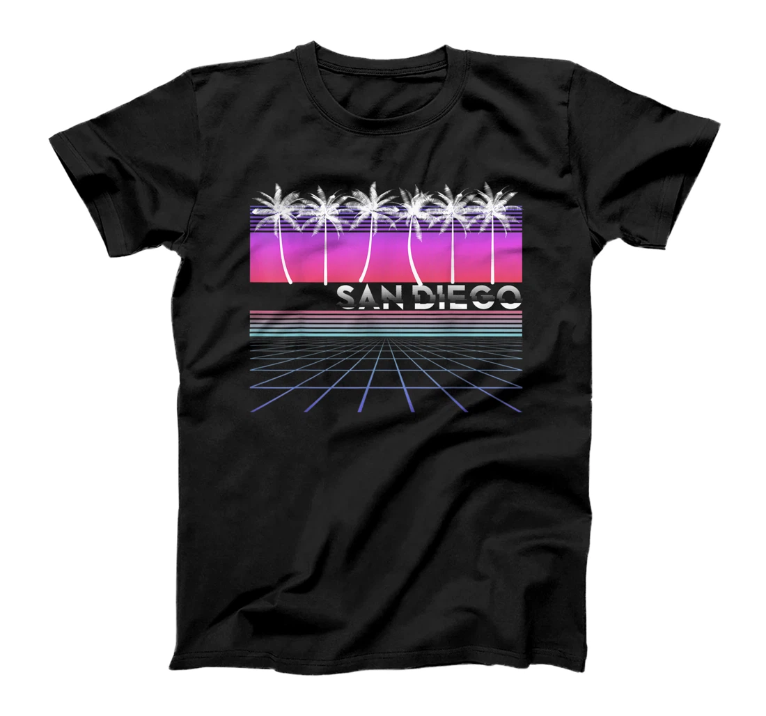 Personalized San Diego 80's 90's Vaporwave Aesthetic Beach Palm Trees T-Shirt, Kid T-Shirt and Women T-Shirt