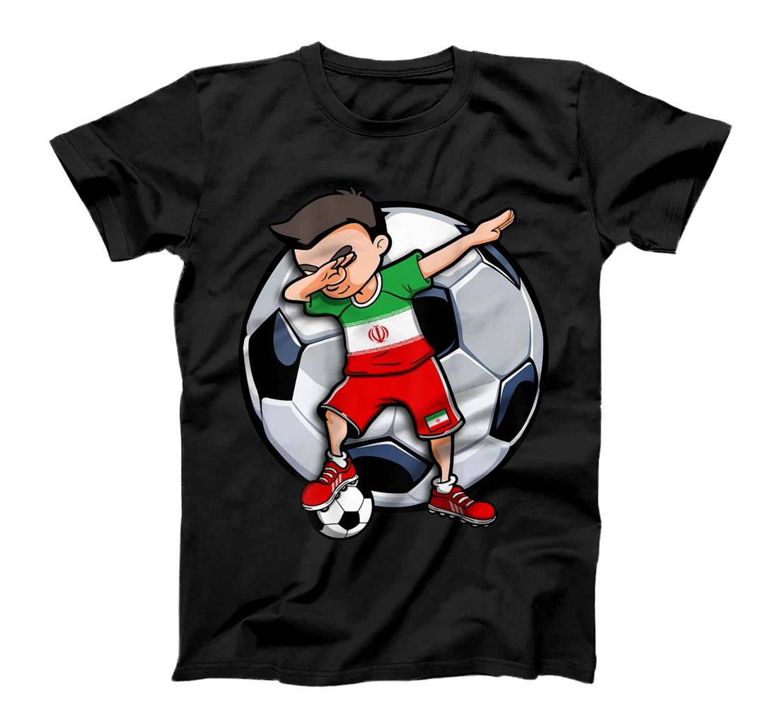 Dabbing Soccer Boy Iran Football Fans Jersey Iranian Flag T-Shirt, Kid T-Shirt and Women T-Shirt