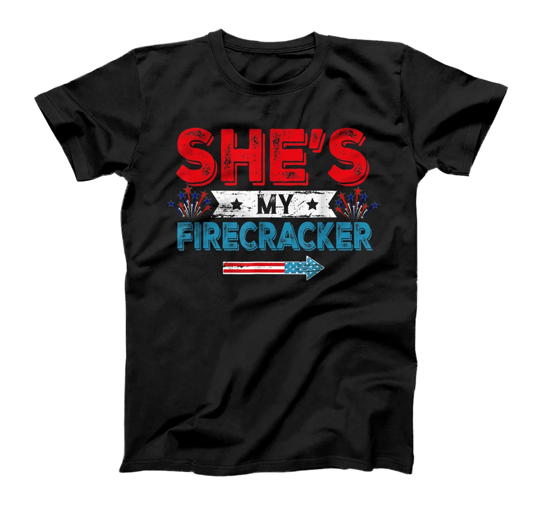 Personalized She's My Firecracker His And Hers 4th July Matching Couples T-Shirt, Kid T-Shirt and Women T-Shirt