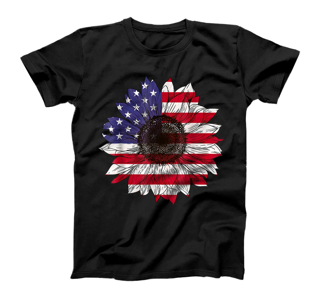 American Flag Sunflower Graphic 4th of July Plus Size T-Shirt, Women T-Shirt