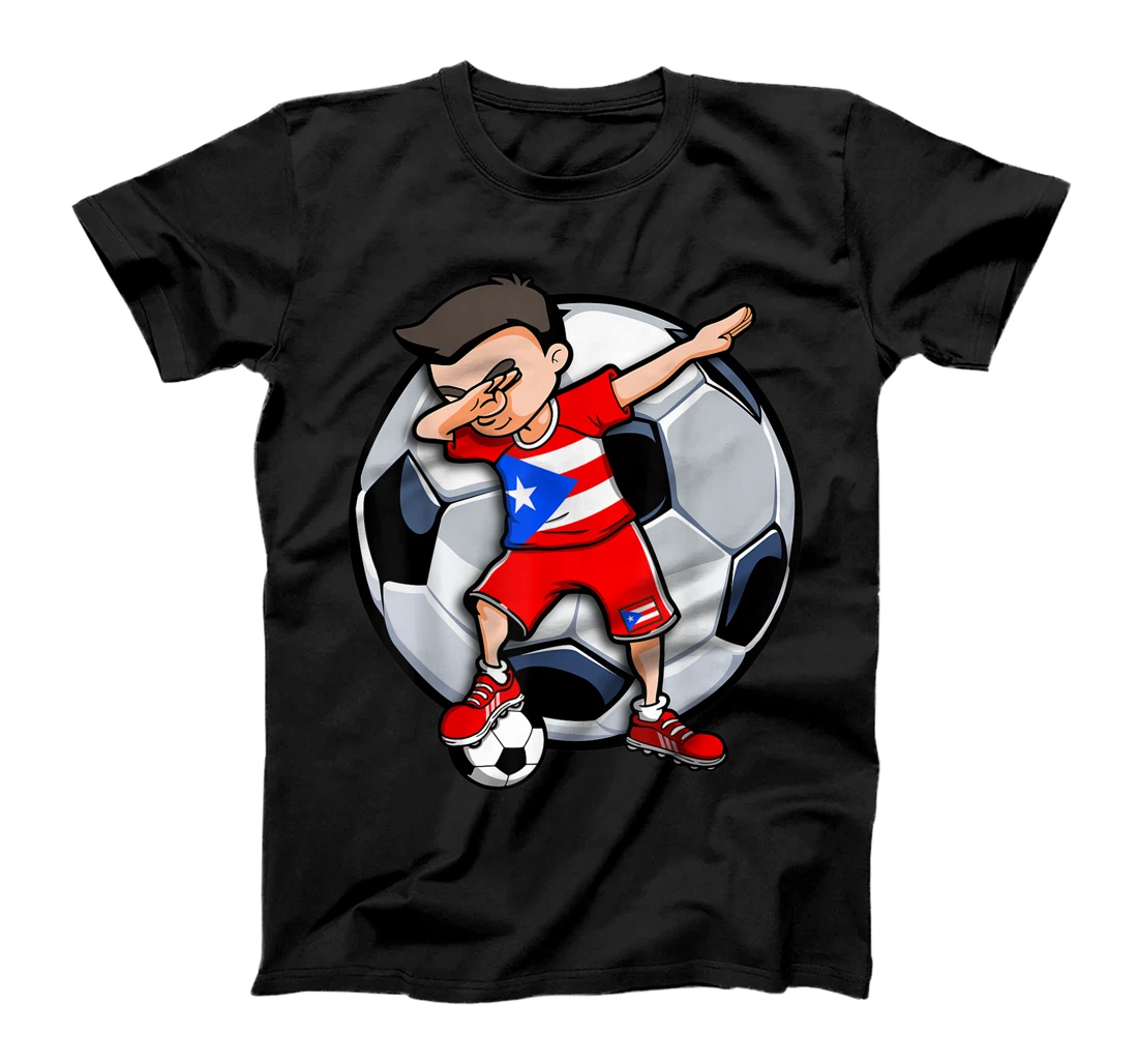 Dabbing Soccer Boy Puerto Rico Football Fans Jersey Flag T-Shirt, Kid T-Shirt and Women T-Shirt
