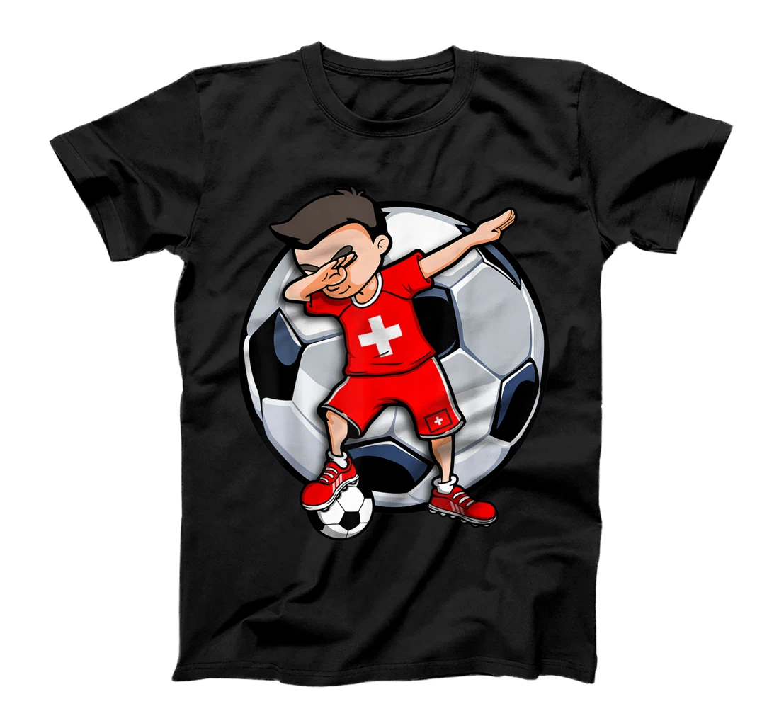Dabbing Soccer Boy Switzerland Football Fans Jersey Flag T-Shirt, Kid T-Shirt and Women T-Shirt