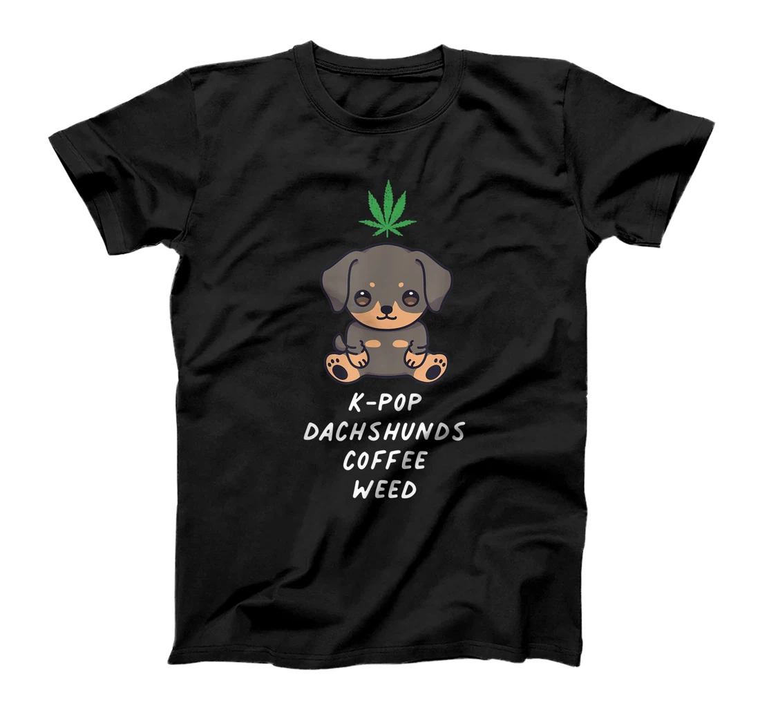 K-Pop Dachshunds Coffee Weed Kawaii Dog Owner Cannabis Leaf T-Shirt, Women T-Shirt