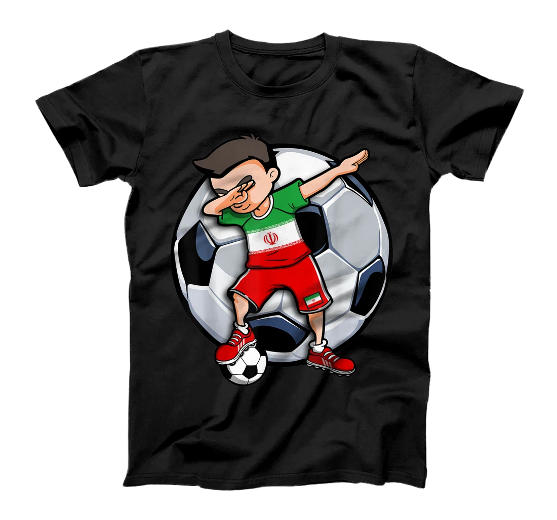 Dabbing Soccer Boy Iran Football Fans Jersey Iranian Flag T-Shirt, Kid T-Shirt and Women T-Shirt