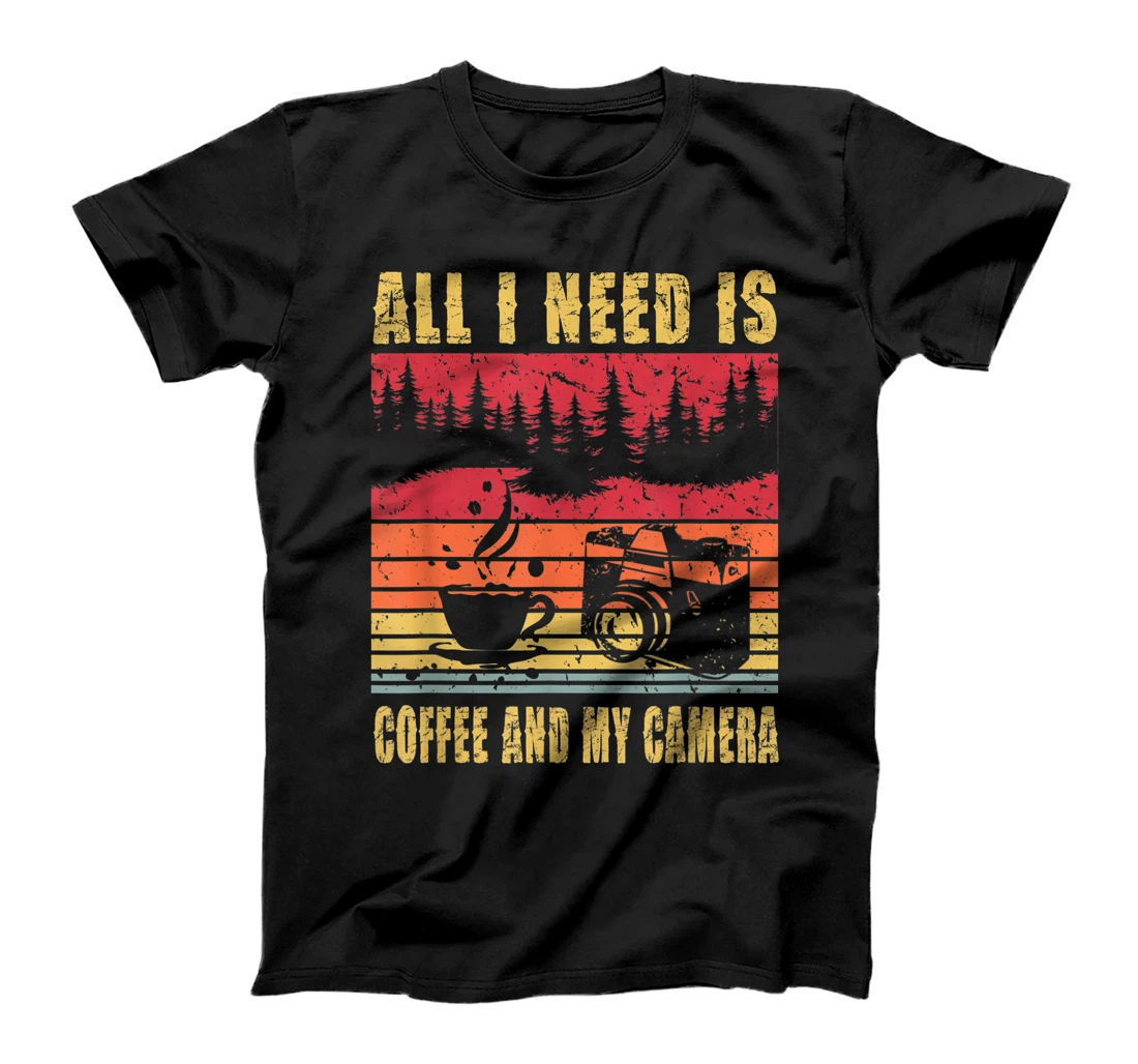 Vintage Retro All I Need Is Coffee And My Camera Photography T-Shirt, Kid T-Shirt and Women T-Shirt