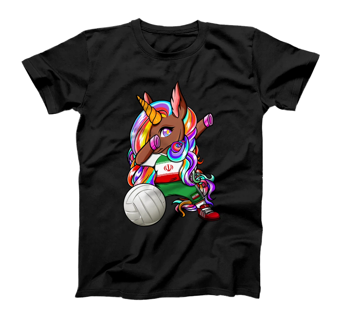 Dabbing Brown Skin Unicorn Iran Volleyball Fans Jersey Sport T-Shirt