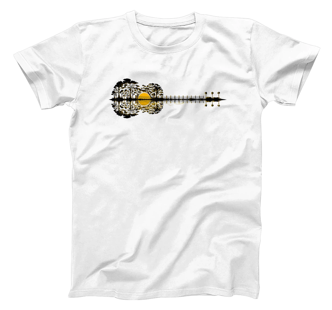 Womens Acoustic Guitar Tree Landscape Sunset Art Music Lover Band T-Shirt, Women T-Shirt