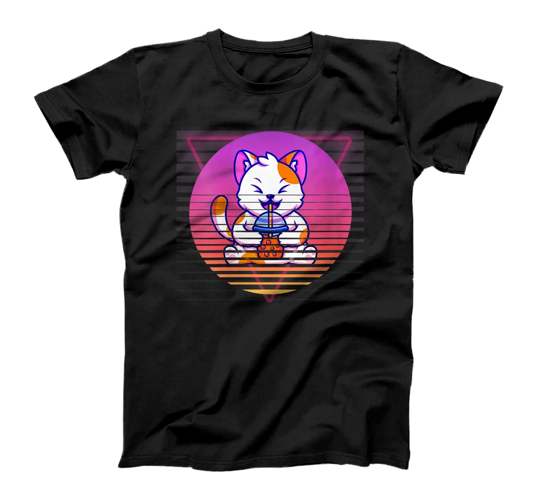 Womens Kawaii Cat Anime Japanese Art Retro Vaporwave Tea Milk Boba T-Shirt, Women T-Shirt