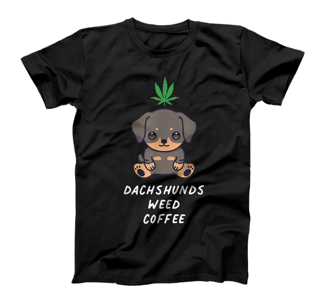 Personalized Dachshunds Weed Coffee Kawaii Dog Cannabis Marijuana Leaf T-Shirt, Women T-Shirt