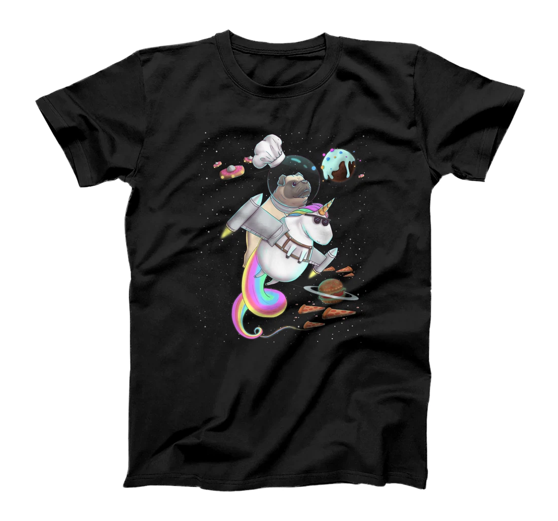 Pug Dog Riding Unicorn Food Pizza Space Party Planet Kawaii T-Shirt, Kid T-Shirt and Women T-Shirt