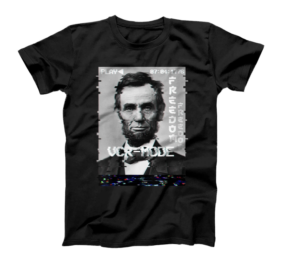 Personalized Womens Abraham Lincoln 4th of July Glitch Art Vaporwave 80s 90s T-Shirt, Women T-Shirt