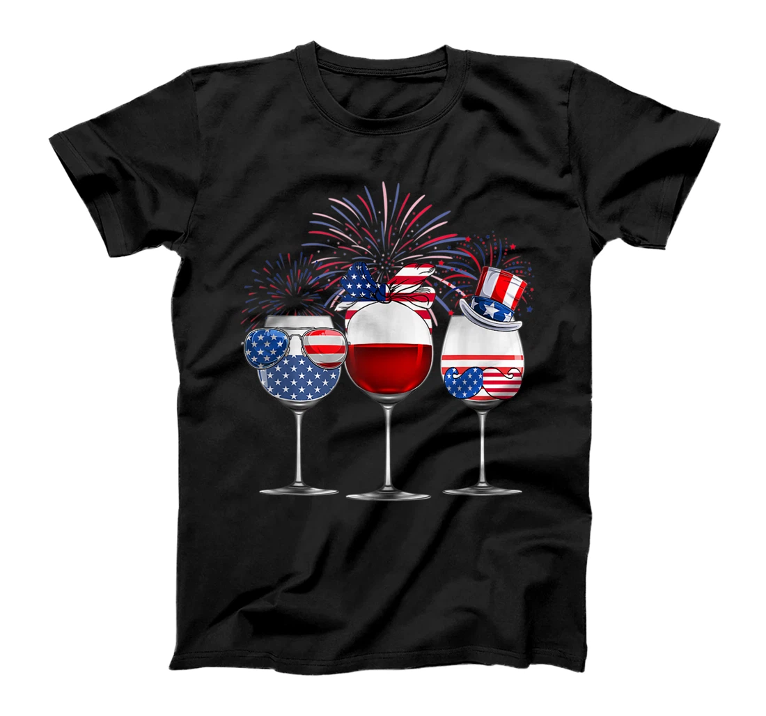 Personalized Wine Glasses Fourth Of July Patriotic American Flag T-Shirt, Women T-Shirt