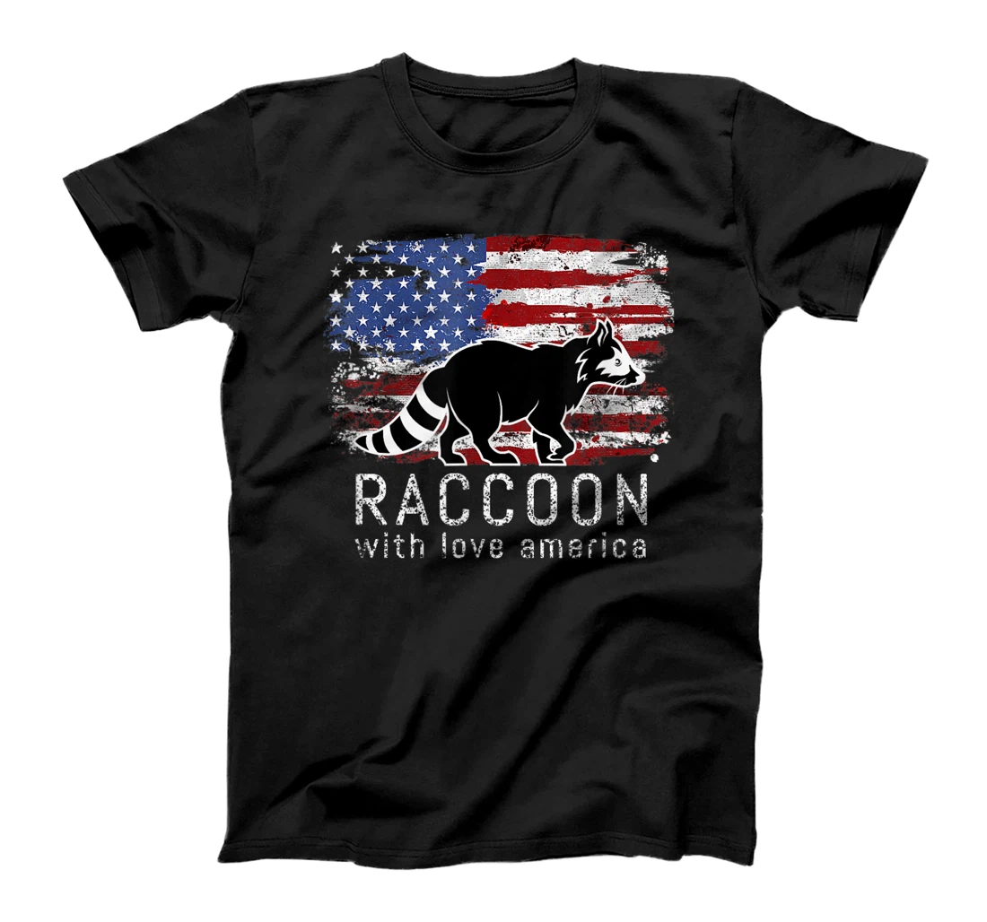 Personalized Funny 4th Of July Raccoon With Love America Flag T-Shirt, Kid T-Shirt and Women T-Shirt
